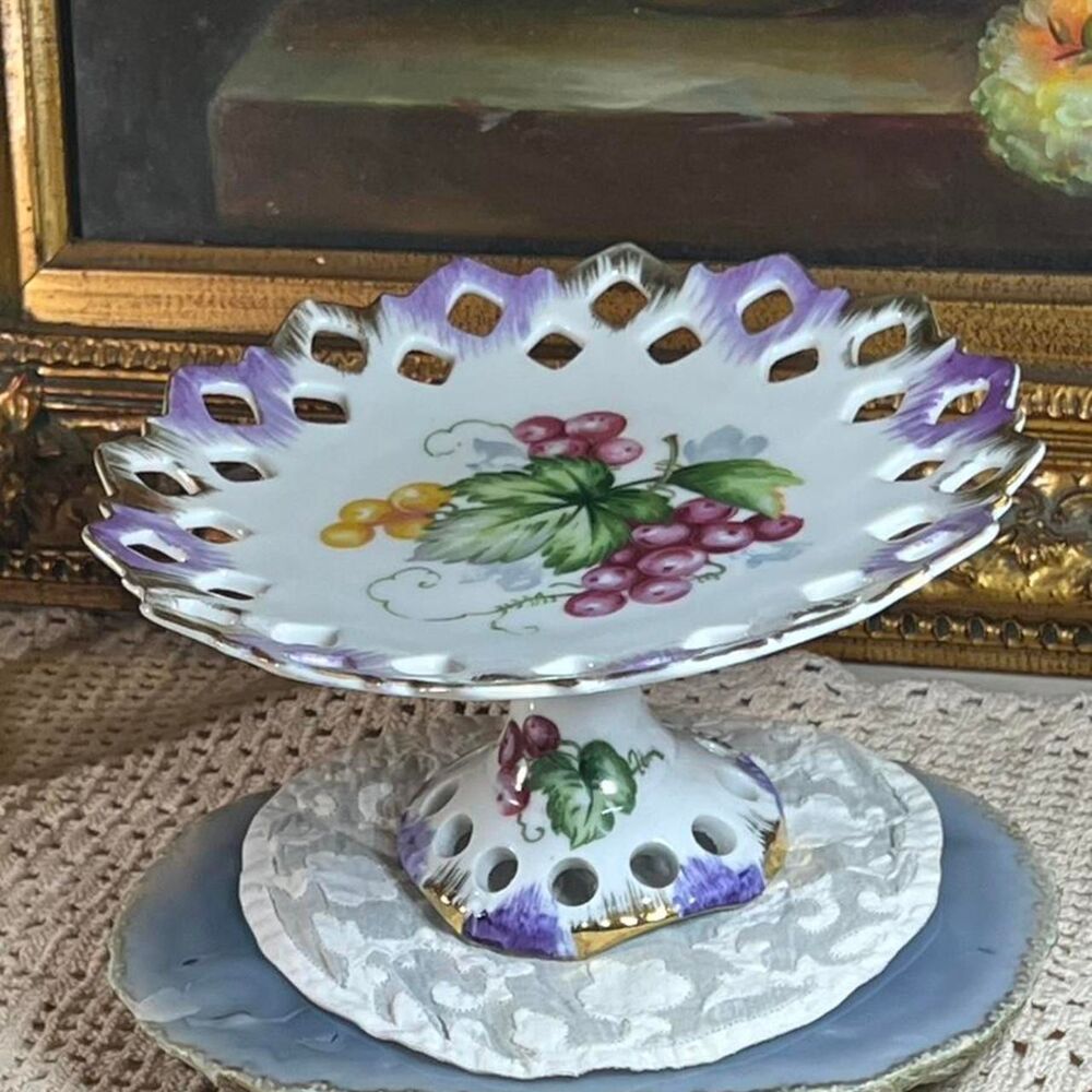 Lefton hand painted china dessert knick knack jewelry stand display